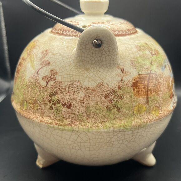 Tea Pot Brown & Ritchie Oriental Japanese Asian Garden Wire Handle Flaws - Picture 3 of 16